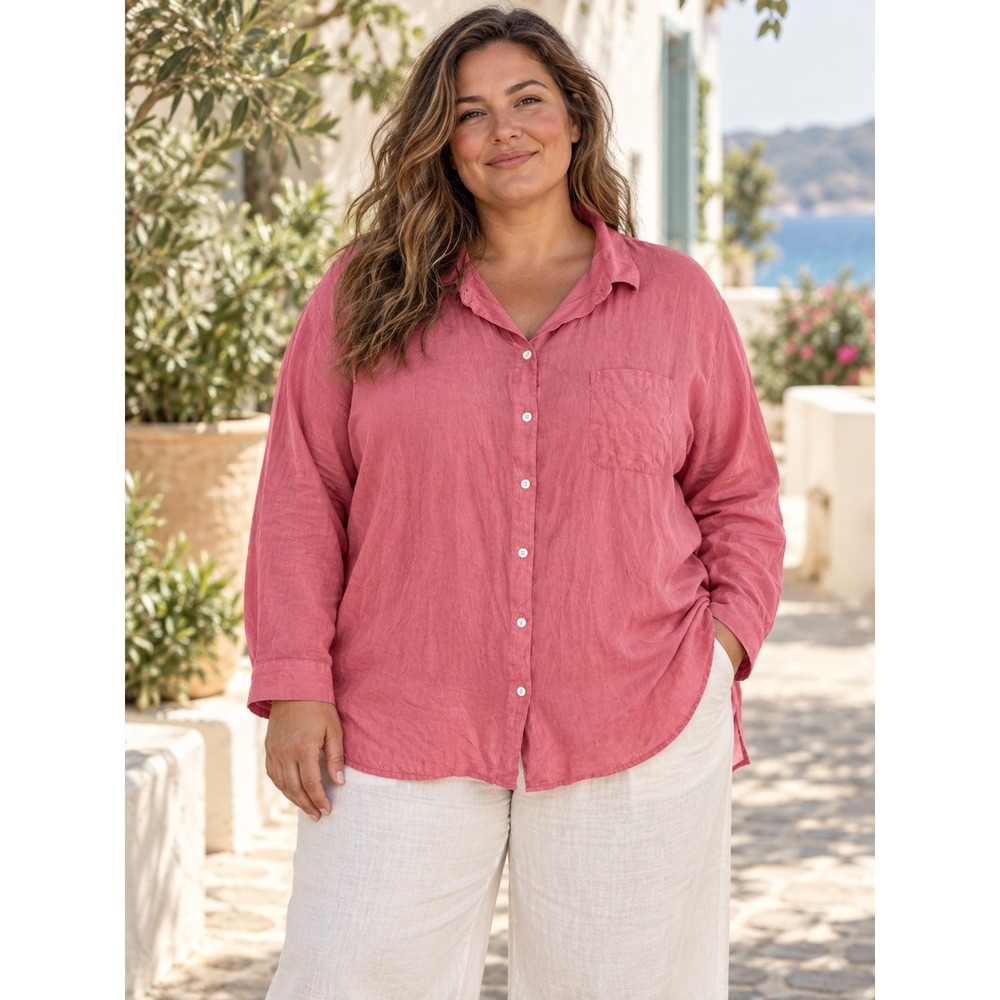 J. Jill Love Linen Long Sleeve Button Down Shirt Women 2X Pink